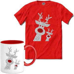 Kerst rendier buddy's glitter - T-Shirt met mok - Heren - Rood - Maat 4XL