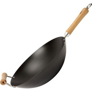 DEXAM School Of Wok - Professionele Wokpan met bamboe handvat - diameter 36 cm - 14″ - geschikt voor alle kookplaten - gas inductie keramisch etc