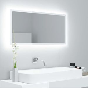 The Living Store Wandspiegel met RGB-licht - 90 x 8.5 x 37 cm - Hoogglans wit
