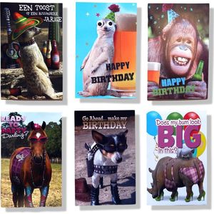 6 Cards & Crafts Verjaardag Dieren Wenskaarten | 12x17cm gevouwen felicitatie kaarten Inclusief enveloppen