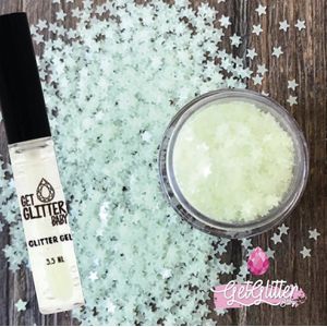 GetGlitterBaby® - Chunky Festival Glitters Sterretjes voor Lichaam en Gezicht Jewels Gel Huid lijm / Face Body Glitter - Glow in the dark Sterretjes + Glittergel Huidlijm