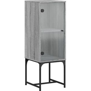 vidaXL - Bijzetkast - met - glazen - deur - 35x37x100 - cm - grijs - sonoma - eikenkleur