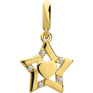 Lucardi Dames Zilveren goldplated bedel ster met hart - Hanger - 925 Zilver - Goudkleurig