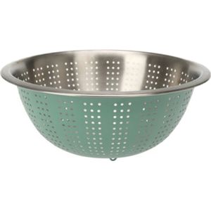 Excellent Houseware RVS keuken vergiet/zeef - afgieten etenswaren - mintgroen - 27 x 12.5 cm