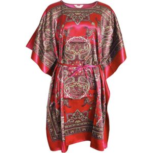 Dames kaftan/tuniek satijn one size 36-48 rood