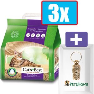 Cat's Best smart pellets 10ltr 5kg - 3 Zakken - Kattenbakvulling - Inclusief PetsHome Goudkleurige Adreskoker