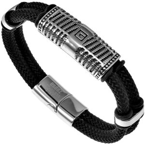 19cm x 12mm Armband Heren - Zwarte Nylon Armband - Roestvrij Staal - Griekse Stijl Armband met een letter G