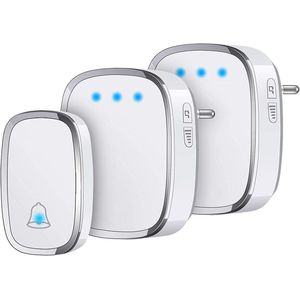 Draadloze Waterdichte Deurbel voor Buiten - Bereik tot 300M - LED-indicator - 1 Zender Knop en 2 Ontvangers - 5 Volume Instellingen - 36 Beltonen