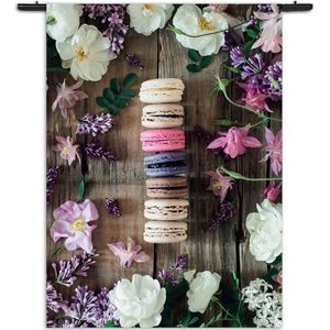 Mezo Wandkleed Macarons op Bloemen Tafel Rechthoek Verticaal XL (210 X 150 CM) - Wandkleden - Met roedes