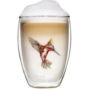 Thermo-glas Hummi, dubbelwandig thee-glas, latte macchiato, thermobeker kolibrie, 250 ml in exclusieve geschenkdoos, rood