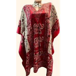 Dames kaftan/tuniek onesize 38-50 wit/rood