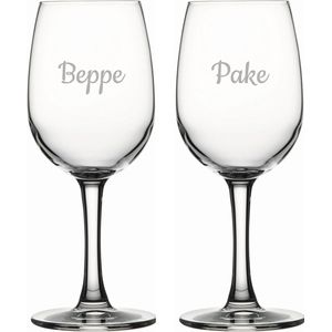 Gegraveerde witte wijnglas 26cl Pake & Beppe