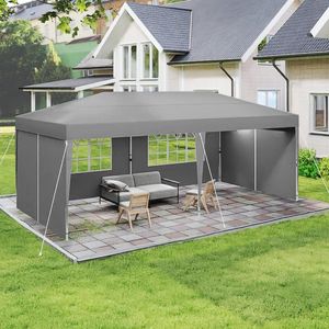 NAIZY Opvouwbare paviljoen 3x6 m Waterdichte tuinpaviljoen met 4 zijpanelen en draagtas Opvouwbare tent Polyester feesttent UV-bescherming Metalen versteviging, grijs