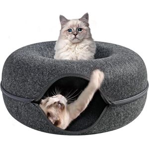 Rond afneembaar hondenbed voor katten grotten en huizen - 50 cm - vilt - interactief speelgoed - binnen - (S)