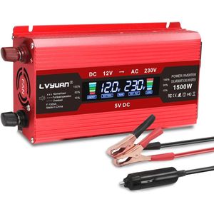Spanningsomvormer 12V naar 230V, 1500W met USB poorten en koelventilator