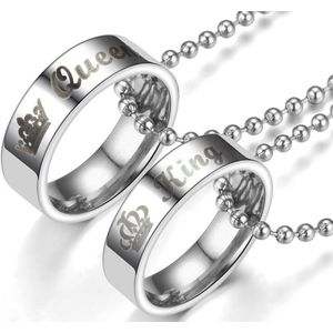 King & Queen Ringen Ketting Set voor Hem en Haar - Romantisch Liefdes Cadeau - Mannen Cadeautjes - Cadeau voor Man