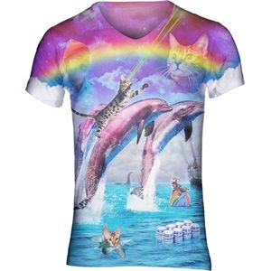 Dolfijn kattenshirt Maat S V - hals - Festival shirt - Superfout - Fout T-shirt - Feestkleding - Festival outfit - Foute kleding - Dolfijn - Dolfijn t-shirt - Dierenshirt