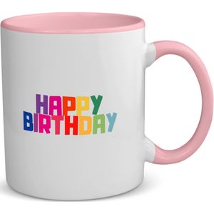 Akyol - happy birthday koffiemok - theemok - roze - Happy birthday - iemand die jarig is - de jarige - verjaardagscadeau - kado - geschenk - gift - leuke verjaardagscadeau - 350 ML inhoud