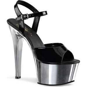 Pleaser - ASPIRE-609 Sandaal met enkelband, Paaldans schoenen - Paaldans schoenen - 36 Shoes - Zwart/Chroomkleurig