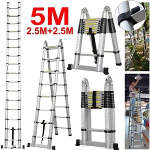 Ladder - 5M - Aluminium ladder - Uitschuifbaar - 4in1 - Telescopische Aluminium Ladder 5 Meter - Uitschuifbare Ladder voor Binnen en Buiten