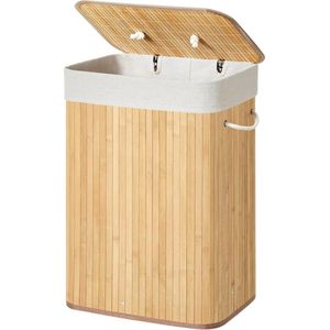 Opvouwbare Bamboe Wasmand met Deksel en Katoenen Waszak 72L - Beige - 40x30x60cm