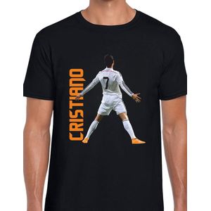 CR7 Uniseks T-Shirt - Zwart text oranje- Maat XL - Korte mouwen - Ronde hals - Normale pasvorm - Cristiano ronaldo - Voetbal - Voor mannen & vrouwen - Kado - Veldman prints & packaging