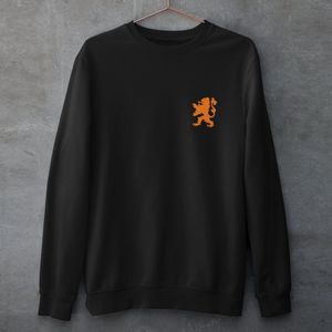 Zwarte Koningsdag Trui Lion Chest Oranje - Maat 4XL - Uniseks Pasvorm - Oranje Feestkleding