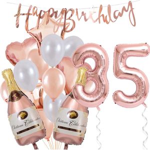 35 Jaar Verjaardag Cijferballon 35 - Feestpakket Snoes Ballonnen Pop The Bottles - Rose White Versiering