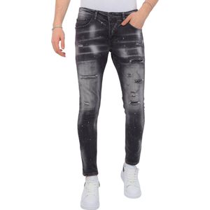 Stonewashed Ripped Mannen Jeans - Slim Fit -1085- Zwart