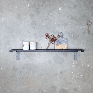 GoudmetHout Massief Eiken Wandplank - 140x15 cm - Zwart eiken - Industriële plankdragers L-vorm zonder coating - Staal - Zwarte wandplank