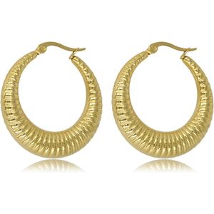 Oorring goud 33mm x 7mm - 33 mm brede gouden oorring met unieke afwerking 33x7mm - Met luxe cadeauverpakking