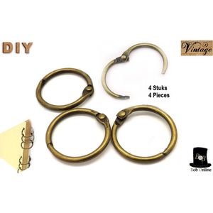 Bob Online ™ - 4 Stuks – Vintage Goud Kleurige – 38 mm - Boekringen – Ringbanden – Ringen – Metalen Ringen – Los Blad Boek Ringen – Sleutelring – Verbindingsringen – DIY Scrapbook Ringen – Plakboek Ringbanden – Album Boekringen – Bronze Binder Rings