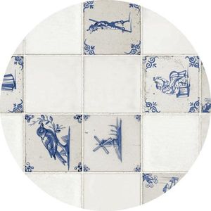 Raved Rond Tafelzeil - Kleitegels 160 cm ø - Blauw - PVC - Afwasbaar - Delft Blauw