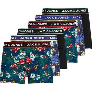 Jack & Jones Boxershorts JACFLOWER - 6 pack - Trunks - Bloemenprint - Zwart / Donkerblauw - Heren Onderbroek - Maat L