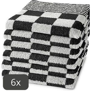 Droomtextiel Geblokte Keukendoeken Zwart - Wit 6 Stuks - 100% Katoen - 50x50cm - Horecakwaliteit