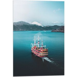 WallClassics - Vlag - Groot Rood Schip met Chinese Details op het Water - 40x60 cm Foto op Polyester Vlag