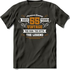 55 Jaar Legend T-Shirt | Goud - Wit | Grappig Verjaardag en Feest Cadeau Shirt | Dames - Heren - Unisex | Tshirt Kleding Kado | - Donker Grijs - XXL