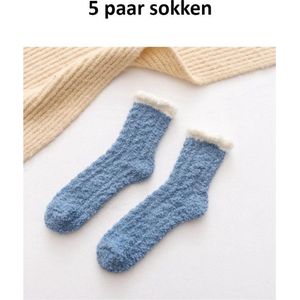 5 paar fuzzy sokken dames – blauw – huissokken – huissokken dames – maat 35-40 - Moederdag - Cadeau