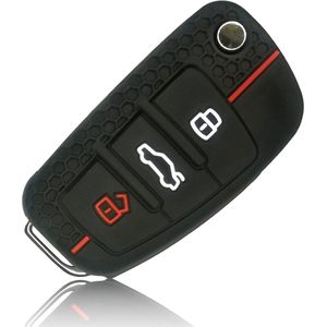 Autosleutelhoes compatibel met Audi 3-toetsen - Siliconen Beschermhoes in Zwart-Rood
