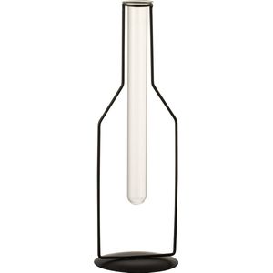 J-Line vaas 1 Tube Fles - metaal/glas - zwart -large - 33.00 cm hoog