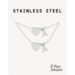 Initiaal Ketting & Armband set met Letter X Zilverkleurig - Stainless Steel - Met letter & Hartje! - Naam Ketting Cadeau - Sieraden Set op Kaartje - Pax Amare