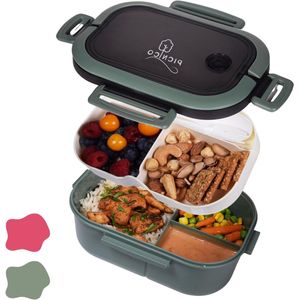 Lunchbox voor kinderen en volwassenen - handige compartimenten - groen - inclusief bestek