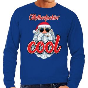 Grote maten foute Kersttrui / sweater - Stoere kerstman - motherfucking cool - blauw voor heren - kerstkleding / kerst outfit XXXL
