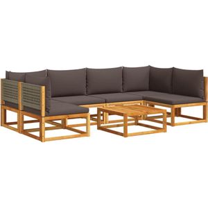 vidaXL 7-delige Tuinbankstel met kussens massief acaciahout - Loungeset - Loungesets - Tuinset - Tuinbank