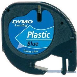 Dymo Lettertape Plastic - Zwart/Blauw - 12 mm x 4m - Tape
