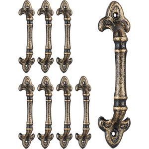 8x meubelgreep vintage - handgreep gietijzer - deurgreep - keukengreep - brons
