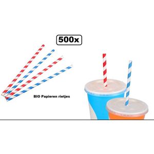 500x BIO Papieren rietjes 6mm x 200mm Stripes