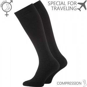 Without Lemon - Premium Steun en Reis kniekousen met compressie - Reizen - Sporten - Zwangerschap - Zwart - Unisex - Maat: 43/46
