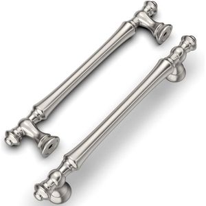 TheLau ® Stijlvolle Set van 6 Metalen Meubelgrepen met Geborsteld Nikkel Afwerking voor Keukenkasten