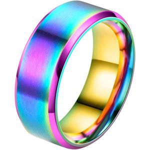 Despora - Ring (glad) - Ringen - Ring Dames - Ring Heren - Regenboogkleurig - (23.25 mm / maat 73)